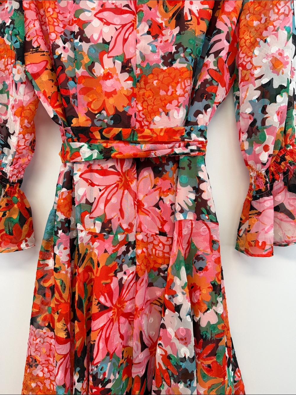Tahari Arthur S. Levine Pink Multi Floral Faux Wrap Midi Dress Size 12 - Picture 10 of 10